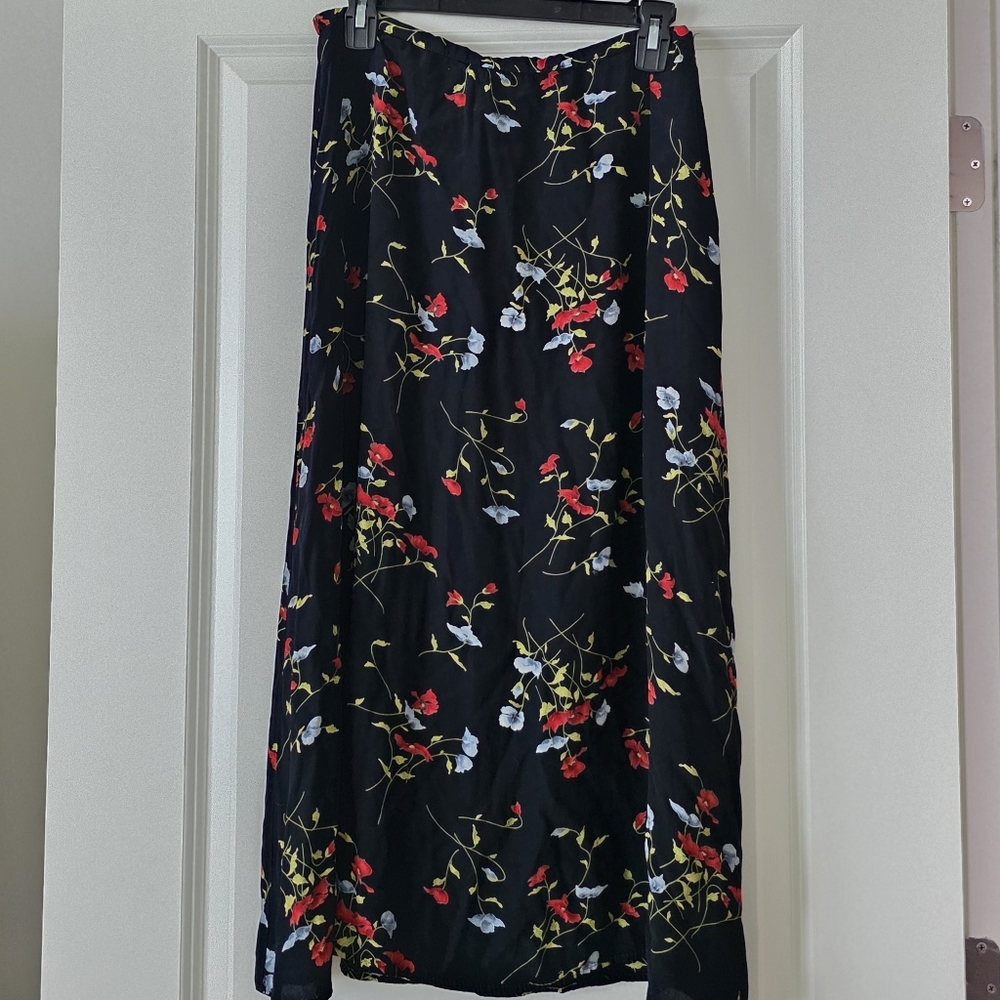 Vintage 90s Jay Peters Floral Midi Skirt Womens M Black Red Cottage Core Boho